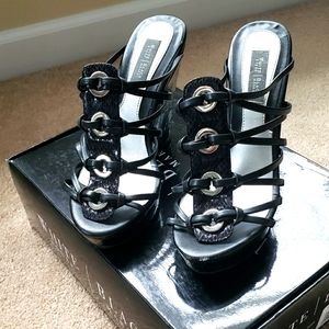 WHBM platform wedge black sandal